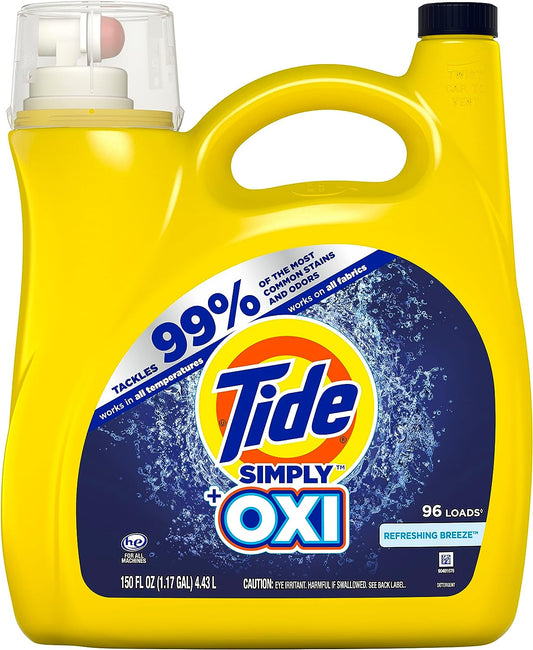 Tide Simply + Oxi Liquid Laundry Detergent, Refreshing Breeze 150 oz 96 Loads ️
