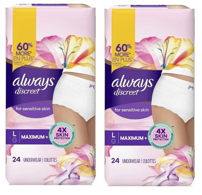 Always Discreet for Sensitive Skin Underwear For Women Maximum + Absorb S/M/L