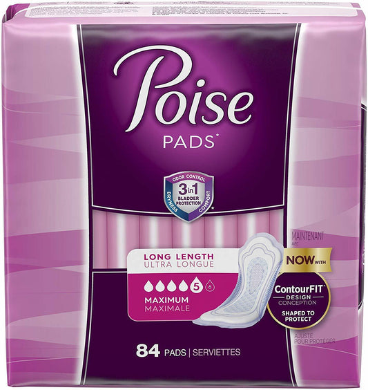 Poise Incontinence Pads, Maximum Absorbency, Regular & Long, 84, 96 192 Count