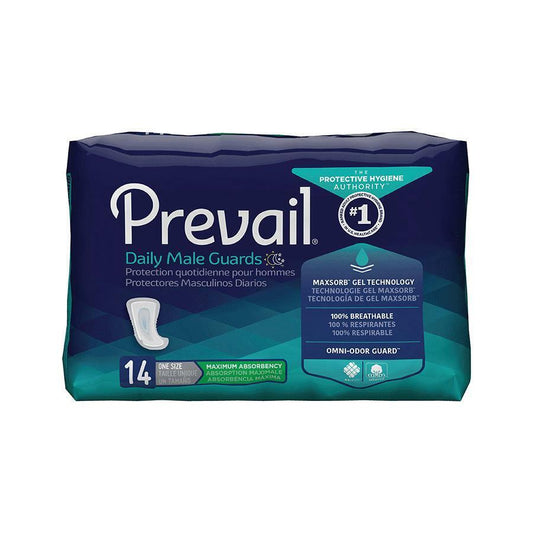 Prevail Incontinence Daily 12.5" Guards for Men, Maximum Absorbency, 14 & 126