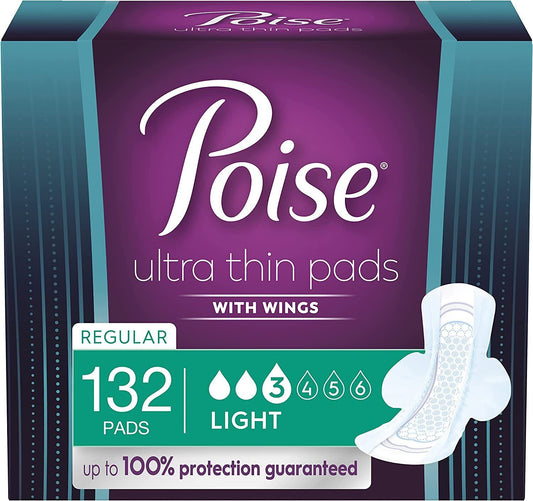 Poise Women's Ultra Thin Incontinence Pads w/ Wings, Light, Moderate, Maximum