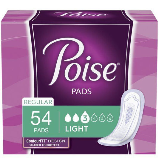 Poise Incontinence Pads for Women, Light Absorbency, Regular Length, 54 Count