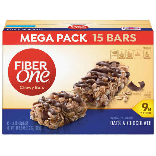 Fiber One Chewy Bar Oats & Chocolate 15 Bars Mega Pack 21.2 oz (Old Recipe)