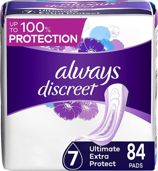 Always Discreet Ultimate Extra Protect Overnight Postpartum Incontinence Pads Size 7, 84 Count
