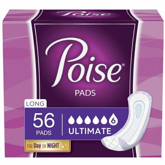 Poise Incontinence Pads For Women, Ultimate Absorbency, Long Length, 56 ct