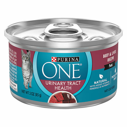 Purina ONE Urinary Tract Health Pate Wet Cat Food, Beef & Liver, 3 oz, 12 Cans
