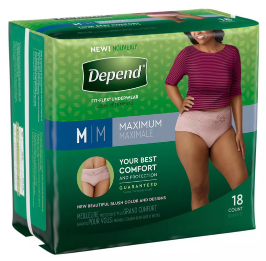 Depend Fit-Flex Underwear for Women Maximum Absorbency, Medium - 18 Diapers