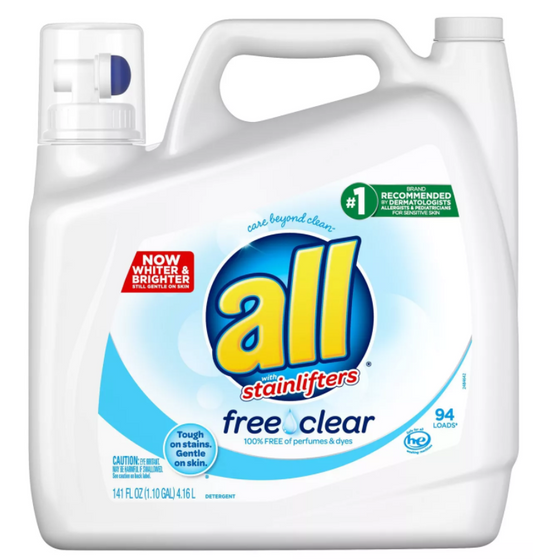 All Free Clear Stainlifters HE Sensitive Skin Laundry Detergent 141 oz 94 lds