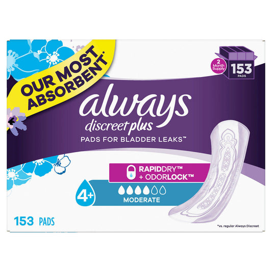 Always Discreet Plus Incontinence & Postpartum Pads Moderate Absorbency 153 ct