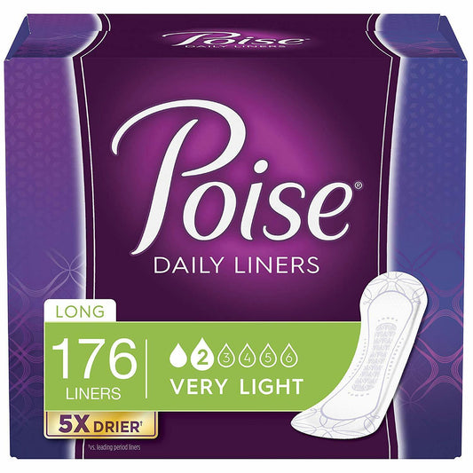 Poise Daily Incontinence Panty Liners, Very Light Absorbency, Long, 176 Count