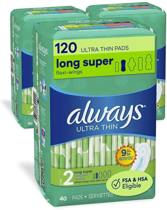 ALWAYS Ultra Thin Size 2 Super Pads Without Wings Unscented 120 ct ( 40 x 3)