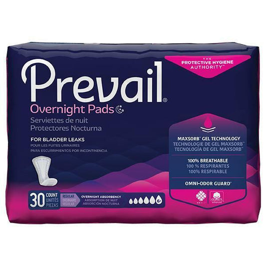 Prevail Incontinence Overnight Bladder Control 16" Pads for Women 30 or 120