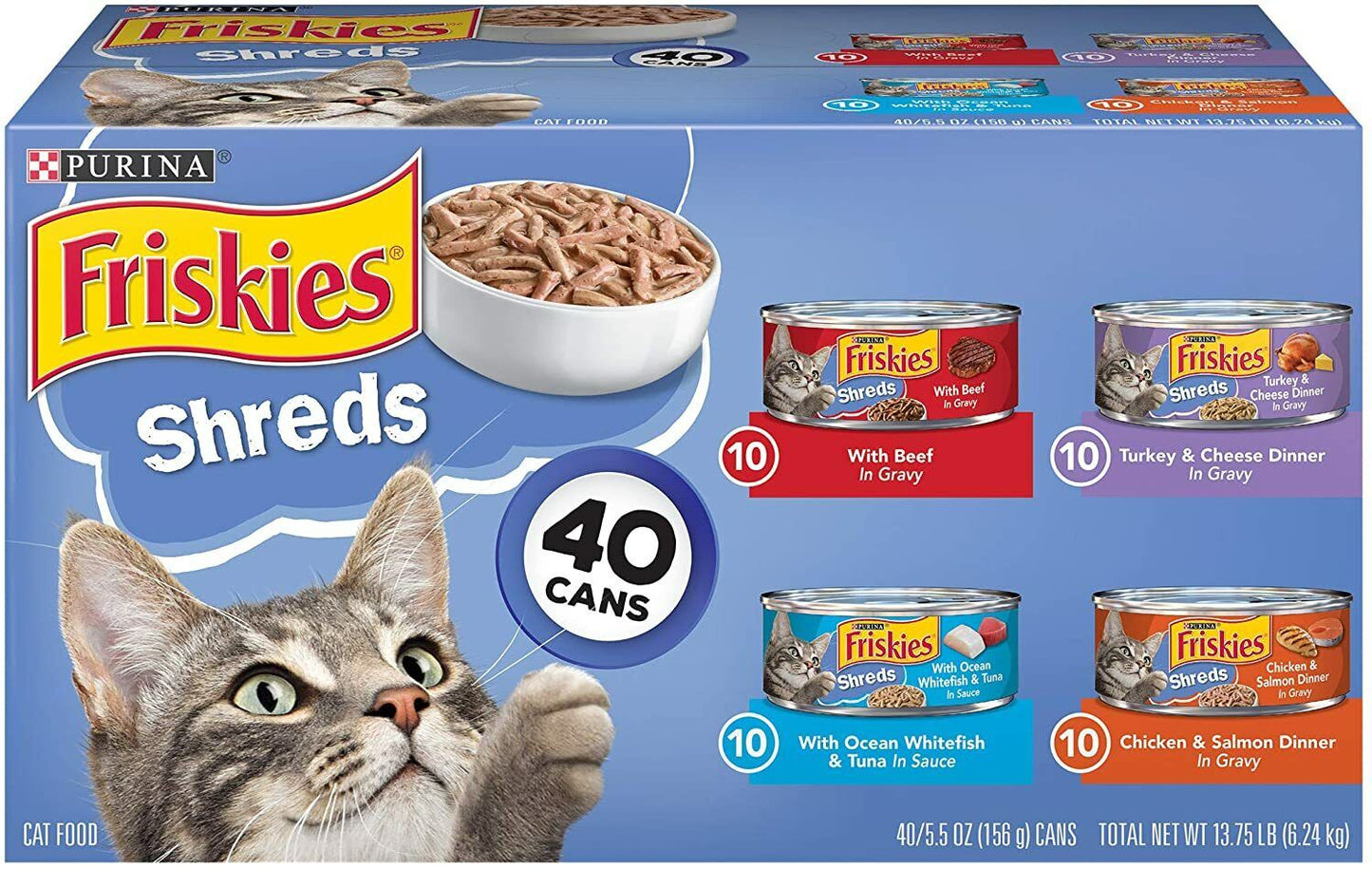 Purina Friskies Shreds In Gravy or Sauce Wet Cat Food - 5.5 oz, 32 or 40 Cans