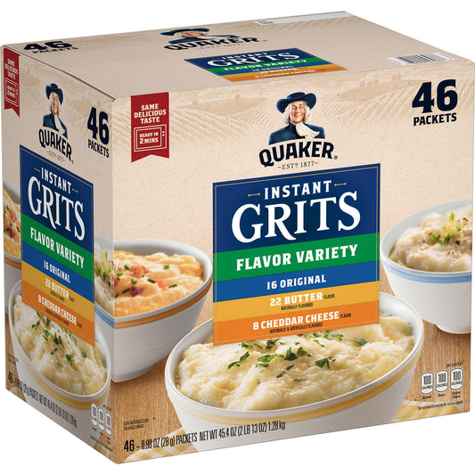 Quaker Instant Grits, 3 Flavor Variety Pack, Original, Butter, Cheese 46 Pack