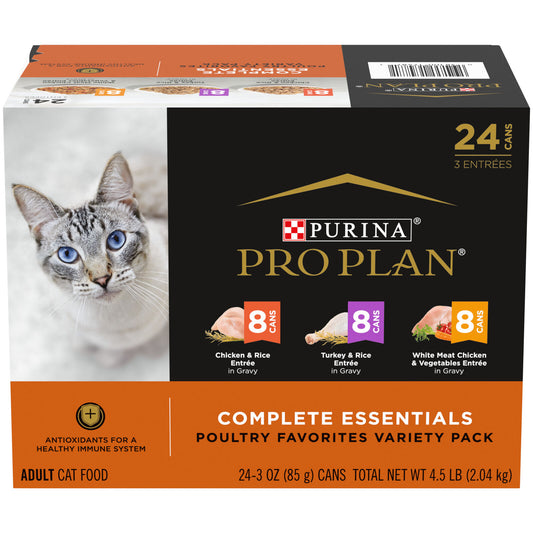 Purina Pro Plan Complete Essentials Poultry Favorites Wet Cat Food 24 Cans