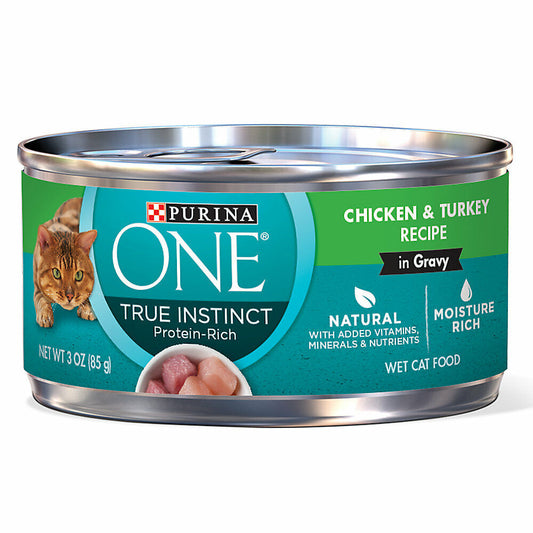Purina One True Instinct Wet Cat Food In Gravy, Chicken & Turkey 3 oz, 24 Cans