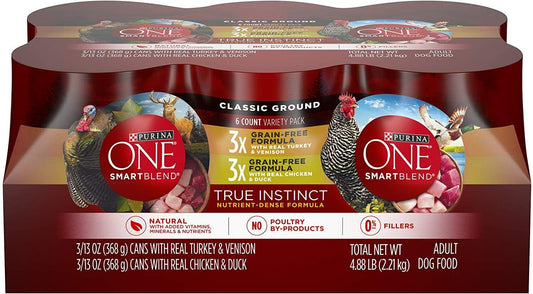 Purina ONE SmartBlend True Instinct Adult Ground Wet Dog Food, 13 oz, 12 Cans