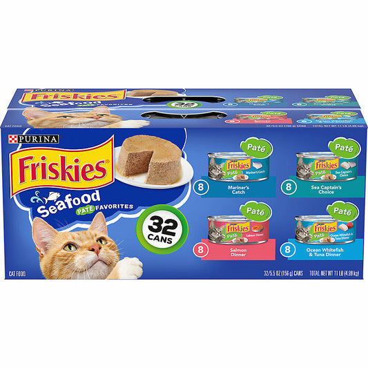 Friskies Wet Cat Food - Seafood Pate Favorites Variety Pack, 5.5 oz, 32 Cans