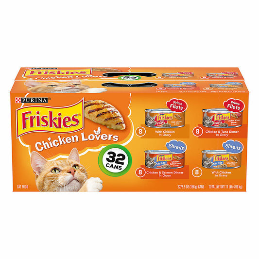 Friskies Wet Cat Food - Chicken Lovers Variety Pack, Poultry & Fish, 32 Cans