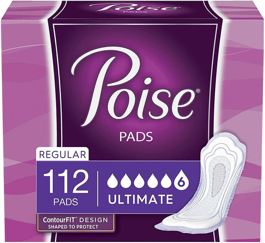 Poise Incontinence Pads for Women, Ultimate, Regular, 112 Ct (2 Packs of 56) ️