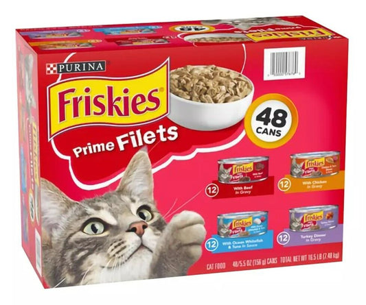 Purina Friskies Wet Cat Food - Prime Filets Variety Pack, 5.5 oz, 48 Cans