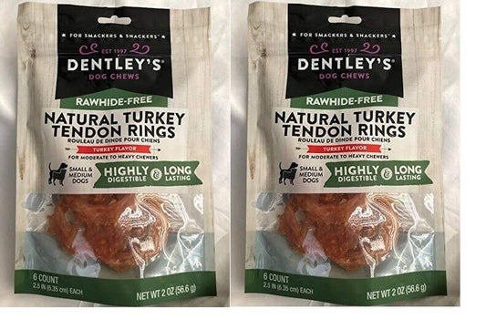 Dentley's Rawhide-Free Turkey Tendon Rings Dog Chews Snacks, 6 Count (2 Packs)