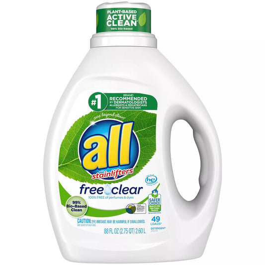 all Free Clear Pure Stainlifters Liquid Laundry Detergent, 88 oz, 49 Loads