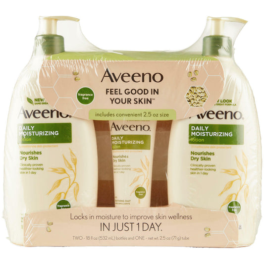 Aveeno Daily Moisturizing Lotion For Dry Skin + 2.5 oz Tube, 18 oz - 2 Pack ️️