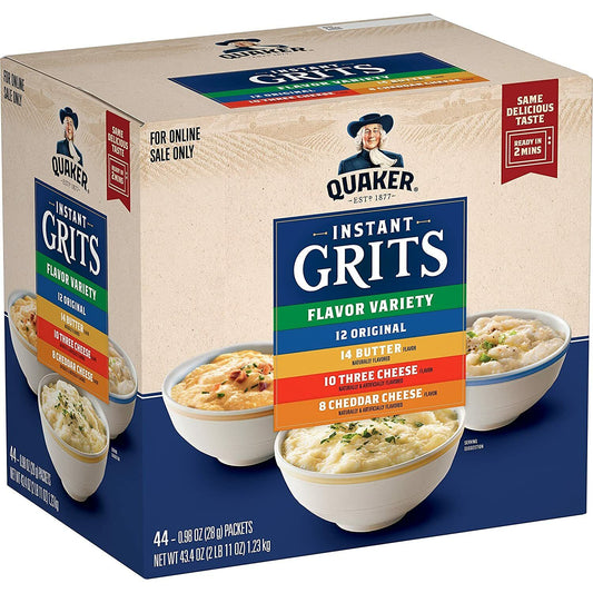 Quaker Instant Grits, 4 Flavor Variety Pack, Original, Butter, Cheese 44 Pack