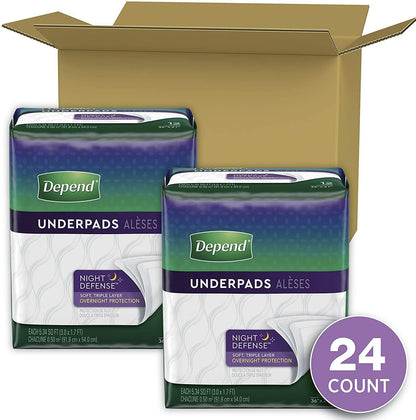 Depend Night Defense Overnight Incontinence Bed Protectors Underpads 36 x 21"