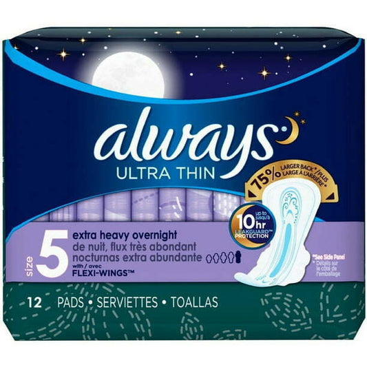 Always Ultra Thin Unscented Pads with Flexi Wings Extra Heavy Overnight Size 5