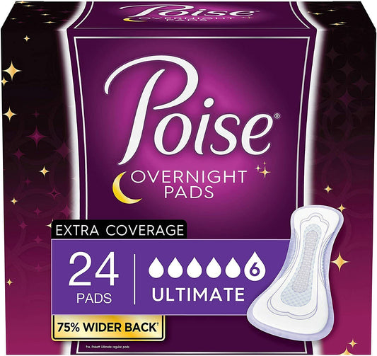 Poise Overnight Incontinence Pads - Ultimate Absorbency - 24, 39, 48 72 Counts
