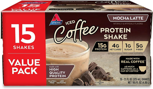 Atkins Protein-Rich Iced Coffee Shake, Mocha Latte, Keto Friendly, 15 Count