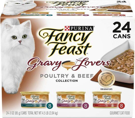 Fancy Feast Gravy Lovers Poultry & Beef Collection Cat Food, 3 oz, 24 Cans