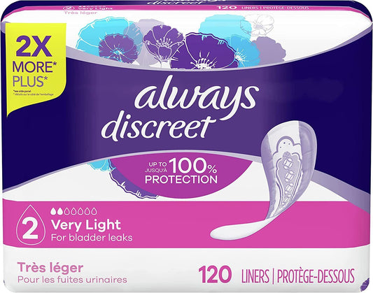 Always Discreet Liners, Pads for Women, Very Light Absorbency, Regular, 120 Ct