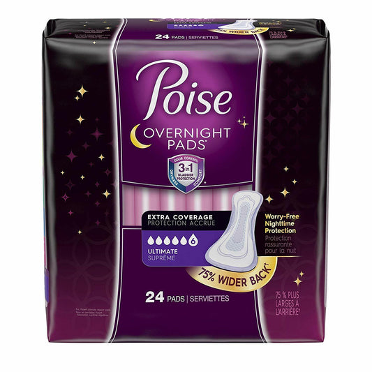 Poise Overnight Incontinence Pads, Ultimate Absorbency, Extra Coverage, 24 ct