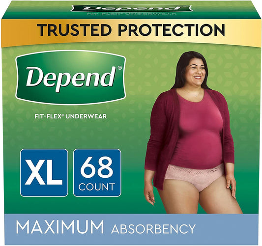 Depend FIT Flex Incontinence Underwear For Women Maximum Absorbency XL, 68 Ct