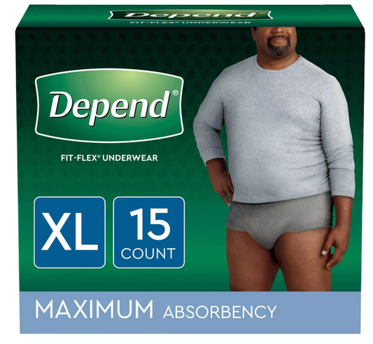 Depend Fit-Flex Incontinence Underwear for Men, Maximum Absorbency, XL 15 ct