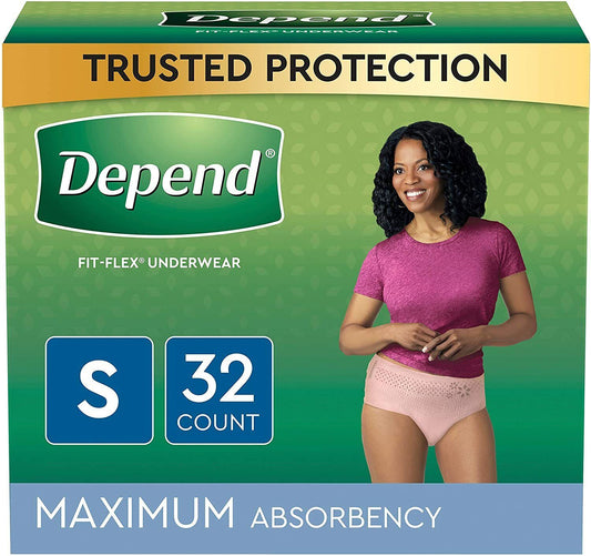 Depend Fit-Flex Underwear for Women Small, Maximum Absorbency - 32 Pairs