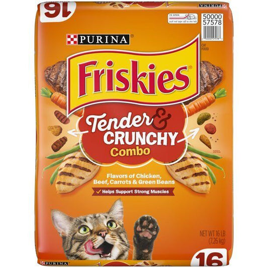 Friskies Tender & Crunchy Combo Dry Cat Food, Chicken, Beef, Carrots, 16 Lbs