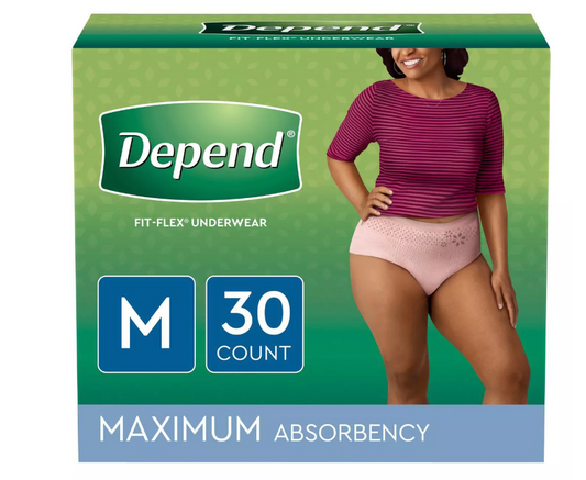 Depend Fit-Flex Underwear for Women Maximum Absorbency, Medium - 30 Diapers