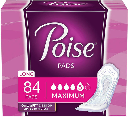 Poise Incontinence Pads for Women, Maximum, Long, 84 Count (2 Packs of 42) ️️