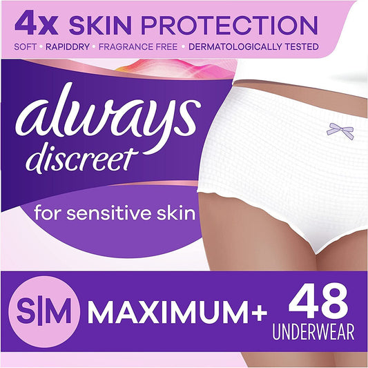 Always Discreet for Sensitive Skin Underwear For Women Maximum + Absorb S/M/L