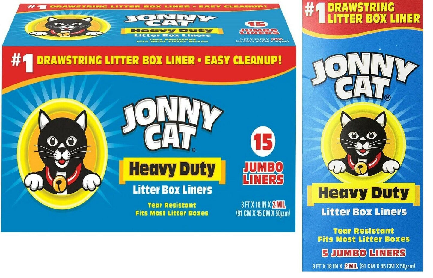 JONNY CAT Jumbo Heavy Duty Tear Resistant Plastic Litter Box Liners 5 & 15 ct