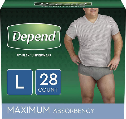 Depend FIT-FLEX Incontinence Underwear for Men, Maximum, Large, Grey, 28 Ct