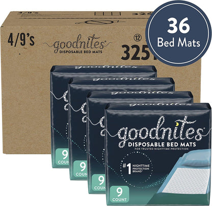 Goodnites Disposable Bed Mats Pads for Bedwetting For Boys & Girls 9 & 36 ct