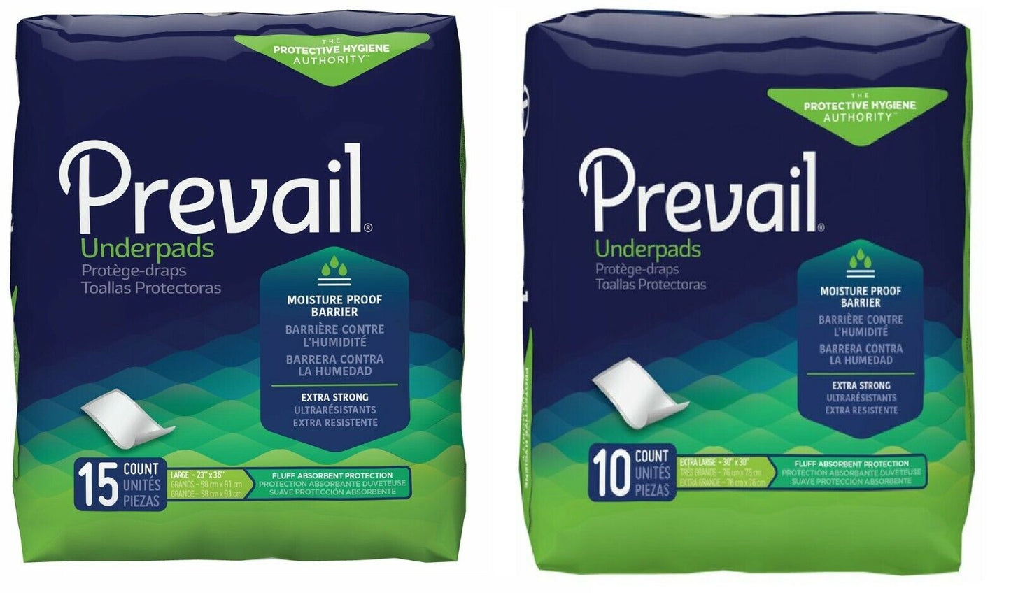 Prevail Disposable Fluff Incontinence Underpads Bed Pads Chux  23X36 & 30x30