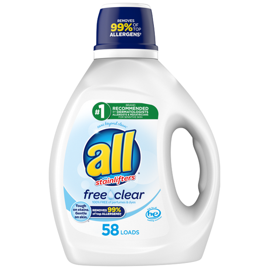 all Liquid Laundry Detergent, Free Clear for Sensitive Skin, 58 - 123 Loads