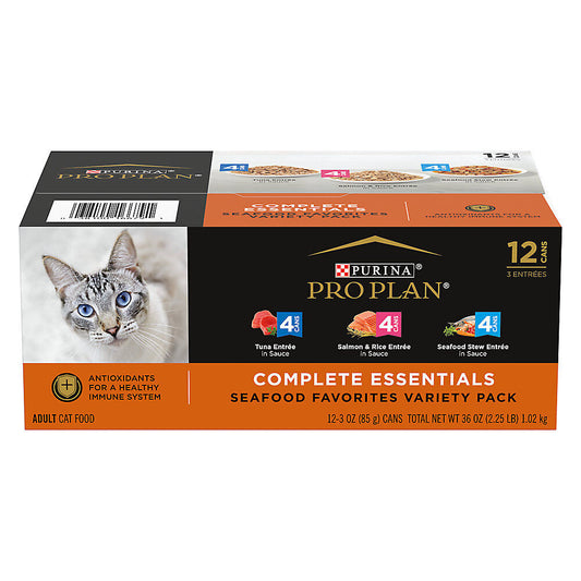 Purina Pro Plan Complete Essentials Assorted Wet Cat Food 3 oz, 12 - 24 Cans