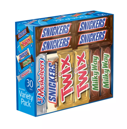 SNICKERS, TWIX, MILKY WAY, 3 MUSKETEERS Chocolate Bar Variety Pack, 30 ct